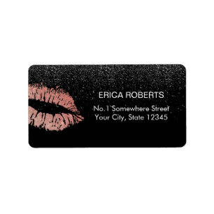 Étiquette Rose Gold Lips Parties scintillant Noire moderne B