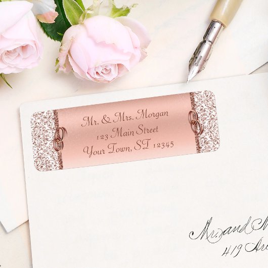 Étiquette Rose Gold Mariage damassé Adresse de retour