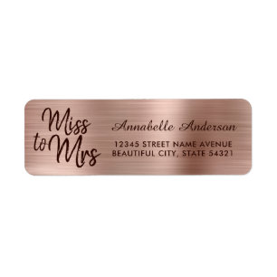 Étiquette Rose Gold Métal Chic Pailleté Miss à Mme