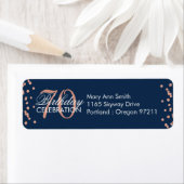 Étiquette Rose Gold Navy Blue 70e anniversaire Parties scint (En situation)