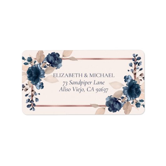 Étiquette Rose Gold Navy Blue Dusty rose Floral Adresse (Devant)