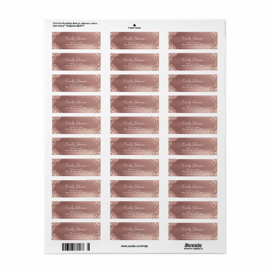 Étiquette Rose Gold Pailleté et Étincelant Rose Pâle (Feuille entière)