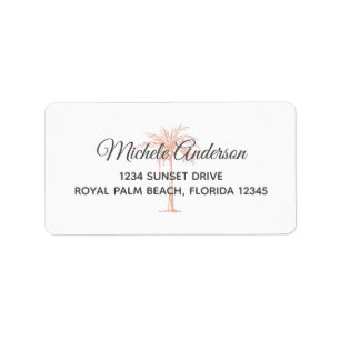 Étiquette Rose Gold Palm Tree Wedding RSVP Adresse de retour