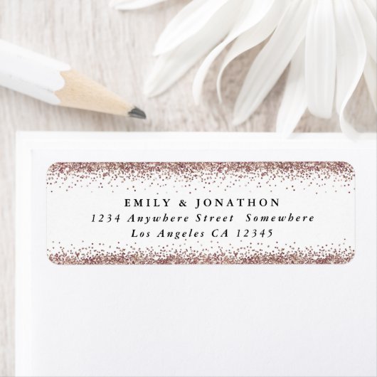 Étiquette Rose Gold Parties scintillant Script Blanc Nom de  (En situation)