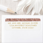 Étiquette Rose Gold Rose Glitter Stripe Return Address (En situation)