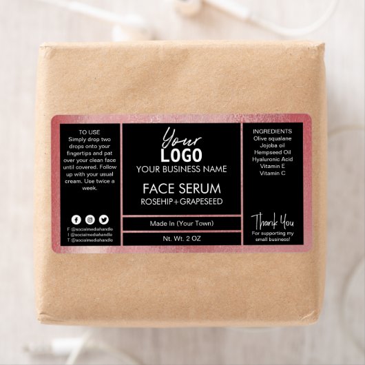 Étiquette Rose Gold Shimmer Effet Black Serum (En situation)