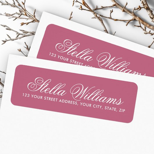 Étiquette Rose mauve écriture calligraphique romantique