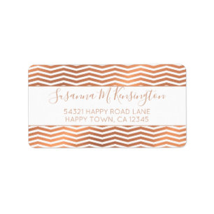 Étiquette Rose moderne Gold Foil Chevron sur l'adresse blanc