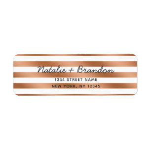 Étiquette Rose moderne Gold Stripes Mariage Adresse de retou