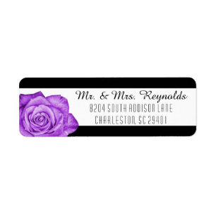 Étiquette Rose moderne violet noir & blanc rayé personnalisé