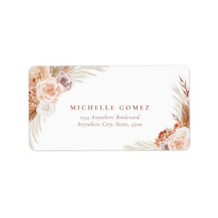 Étiquette Rose Muet Pampas Terracotta Boho Adresse du Mariag