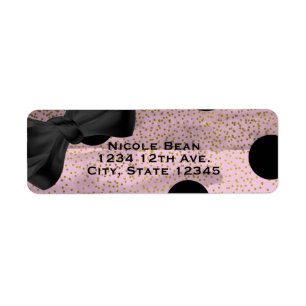 Étiquette Rose noir et or pois chic nœud glamour fête