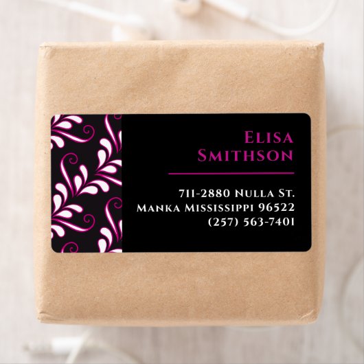 Étiquette Rose & Noir Moderne Élégant Modèle de Fille Damas (En situation)