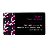 Étiquette Rose & Noir Moderne Élégant Modèle de Fille Damas (Devant)