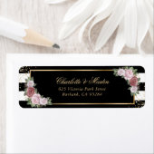 Étiquette Rose noire et blanche moderne or confetti rose blu (En situation)