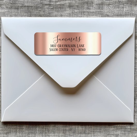 Étiquette Rose or brossé métal Script Adresse