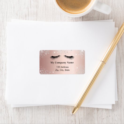 Étiquette Rose or lashes parties scintillant adresse de reto (En situation)