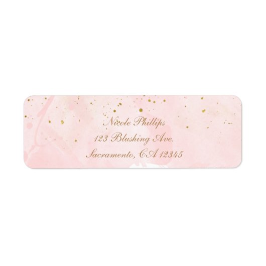 Étiquette Rose Pâle et Doré Mariage Moderne avec Taches (Devant)