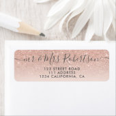 Étiquette Rose parties scintillant or rose pâle  script mari (En situation)