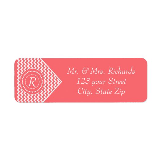 Étiquette Rose Pink Monogrammé Chevron (Devant)