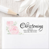 Étiquette Rose rose Floral Christening Retourner l'adresse É (En situation)