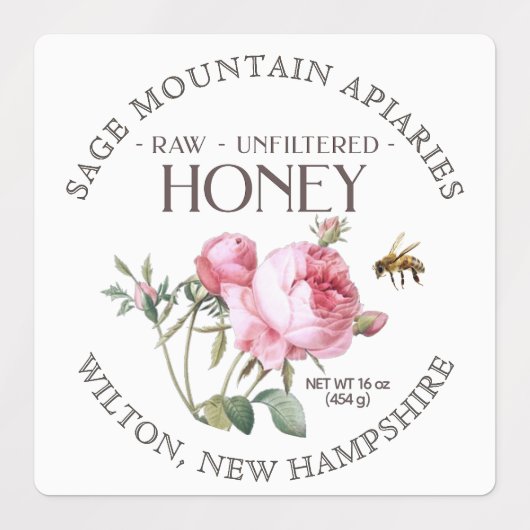 Étiquette rose rose miel brut imperméable (Design 1)