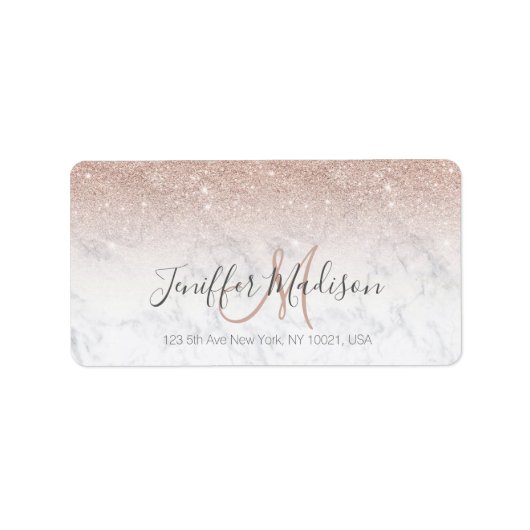 Étiquette Rose rose rose or parties scintillant marbre blanc (Devant)