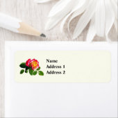 Étiquette Rose rouge avec centre jaune doré (En situation)