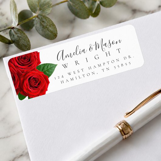 Étiquette Rose Rouge Classique Écriture Élégante Adresse de