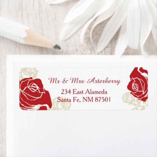 Étiquette Rose rouge et or (En situation)