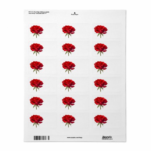 Étiquette Rose rouge sur blanc - Modèle Rose Customisé (Feuille entière)