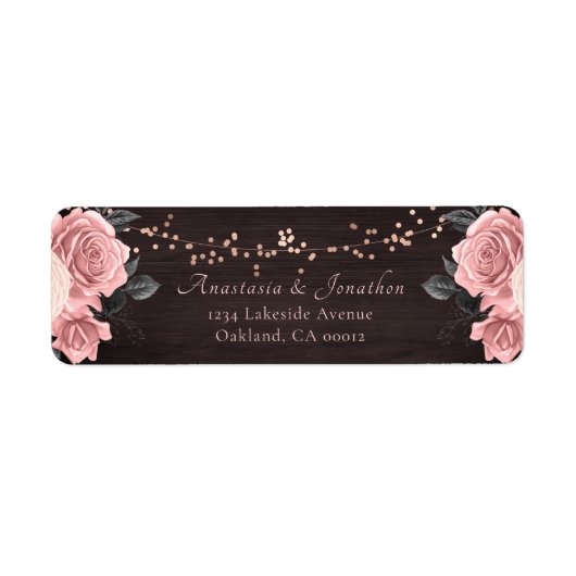 Étiquette Rose Rustique Gold Floral String Mariage (Devant)