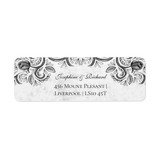 Étiquette Rose rustique Vintage noir et blanc (Devant)