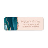 Étiquette Rose turquoise Gold Agate Blush Mariage Adresse de (Devant)