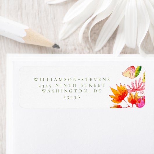 Étiquette Rose Vert Orange Aquarelle Florale Adresse de reto (En situation)