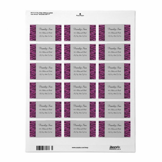 Étiquette rose Zebra (Feuille entière)