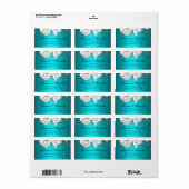 Étiquette Roses blanches et Aqua Mariage élégant (Feuille entière)