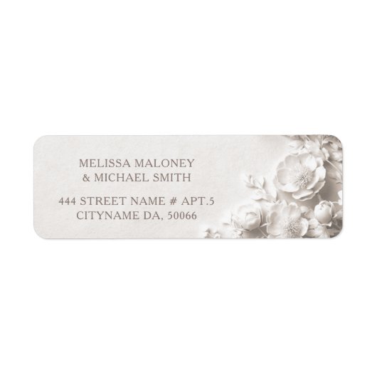 Étiquette Roses Blanches Fleurs 3D | Mariage (Devant)