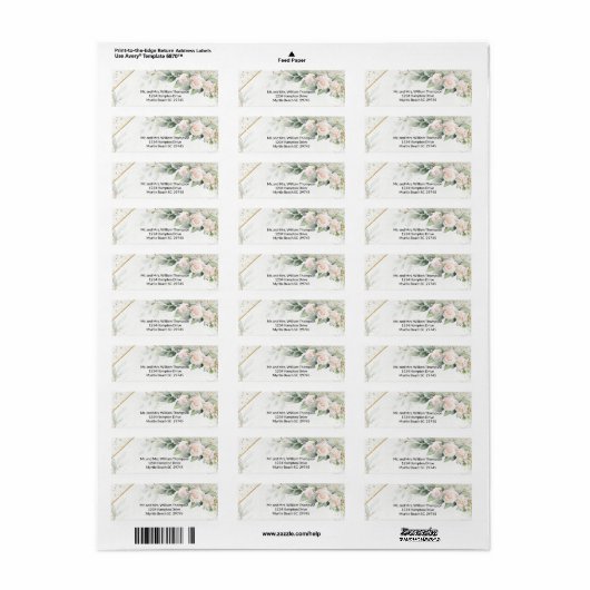 Étiquette Roses blanches Verdure Bébé-Douche (Feuille entière)