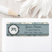 Étiquette Roses bleu et crème avec Monogramme (En situation)