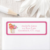 Étiquette Roses d'aquarelle dans Vase (En situation)