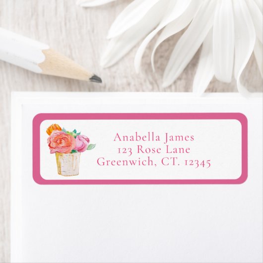 Étiquette Roses d'aquarelle dans Vase (En situation)