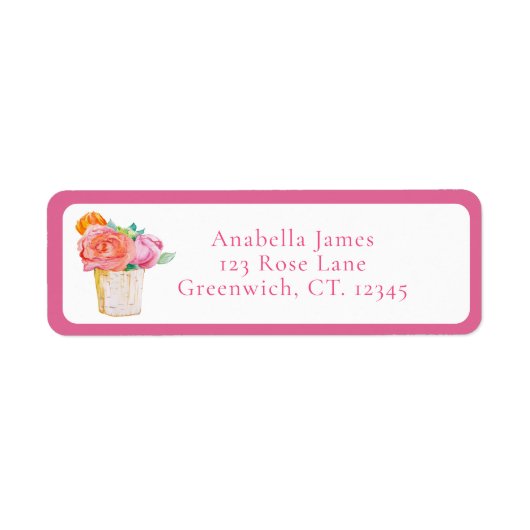 Étiquette Roses d'aquarelle dans Vase (Devant)