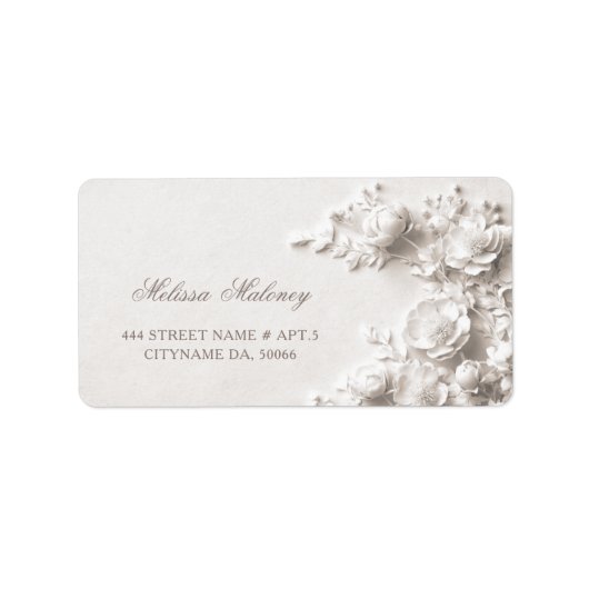 Étiquette Roses d'Ivoire Fleurs 3D |  Mariage (Devant)