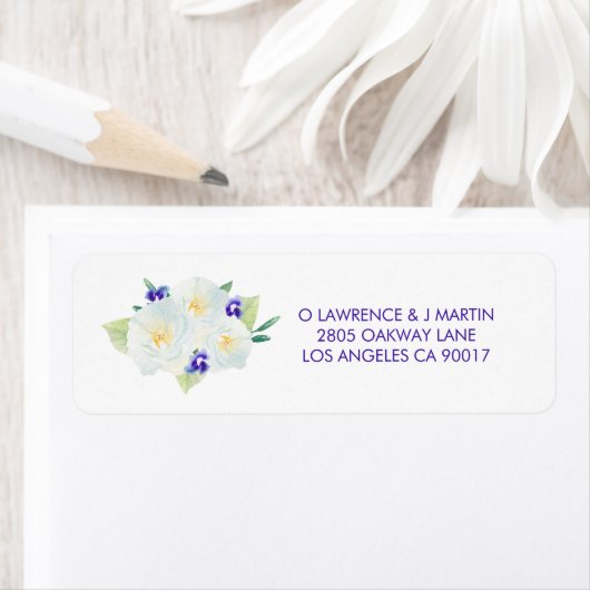 Étiquette Roses et Violettes blanches (En situation)