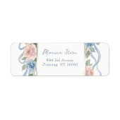 Étiquette Roses pastel rose, blanches et bleues & ruban (Devant)