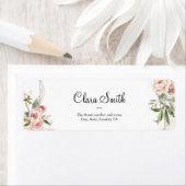 Étiquette Roses rose pâle, rose, floral Adresse de retour La (En situation)