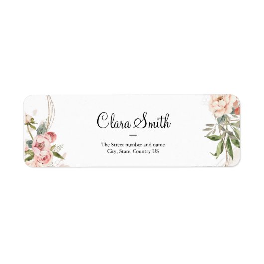 Étiquette Roses rose pâle, rose, floral Adresse de retour La (Devant)