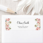 Étiquette Roses rose pâle, rose, floral Adresse de retour La (En situation)