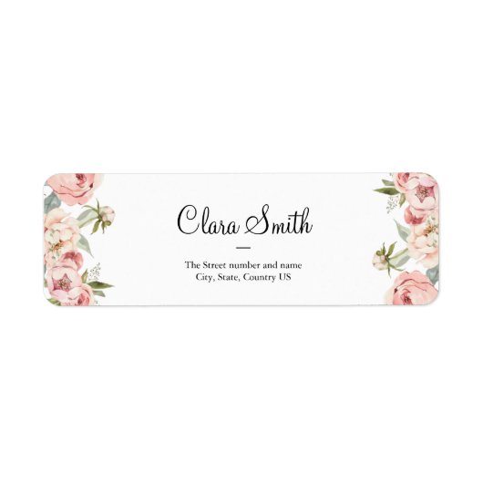 Étiquette Roses rose pâle, rose, floral Adresse de retour La (Devant)